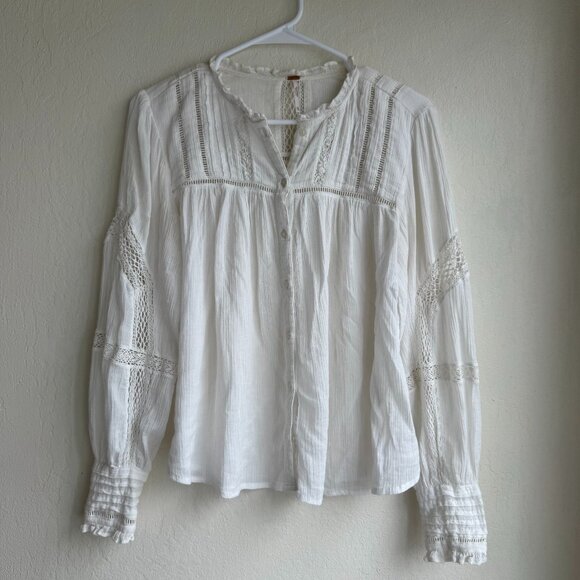 Free People White Embroidered Puff Sleeve blouse - Picture 1 of 7